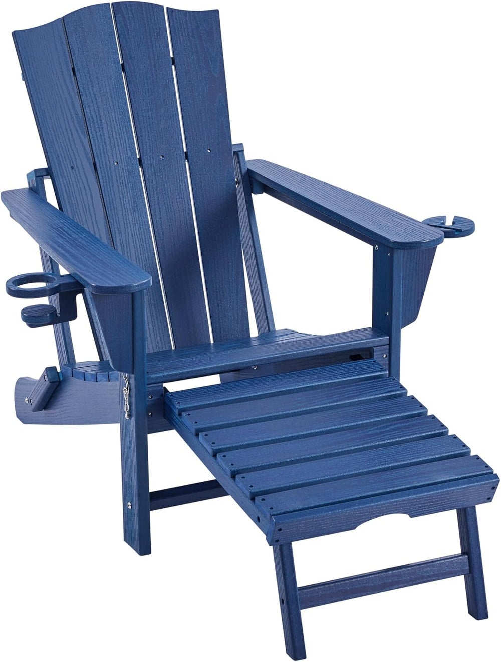 Yaheetech Adirondack Chairs 1pcs Outdoor Folding Set with Ottoman,Navy Blue