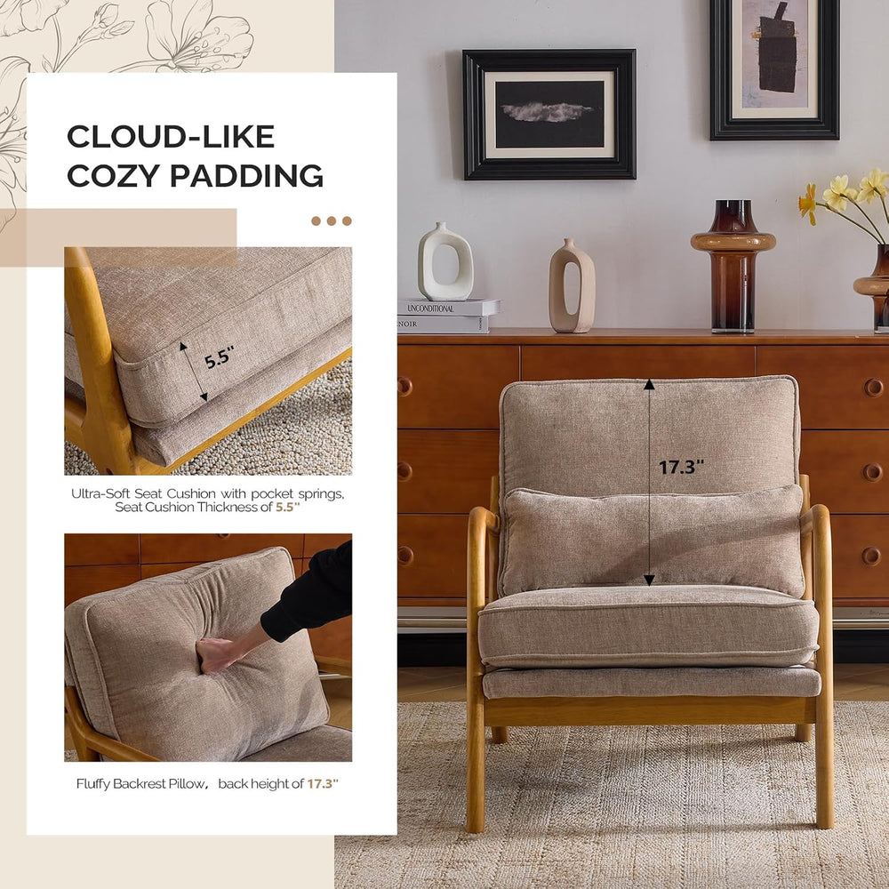 VINGLI Chenille Mid-Century Modern Accent Chair, Cute Reading Arm Chair with ...
