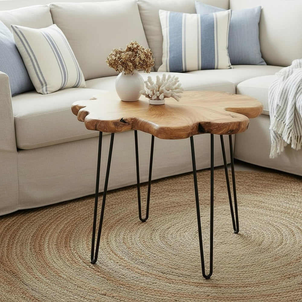 WELLAND Flower-Shaped Live Edge Cedar Coffee Table 32" W x 32" D x ...