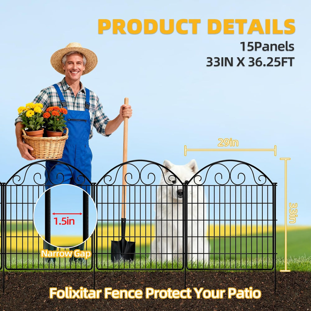 COLRASN 15 Panels No Dig Decorative Garden Dog Fence Outdoor for Yard, 33in(H...
