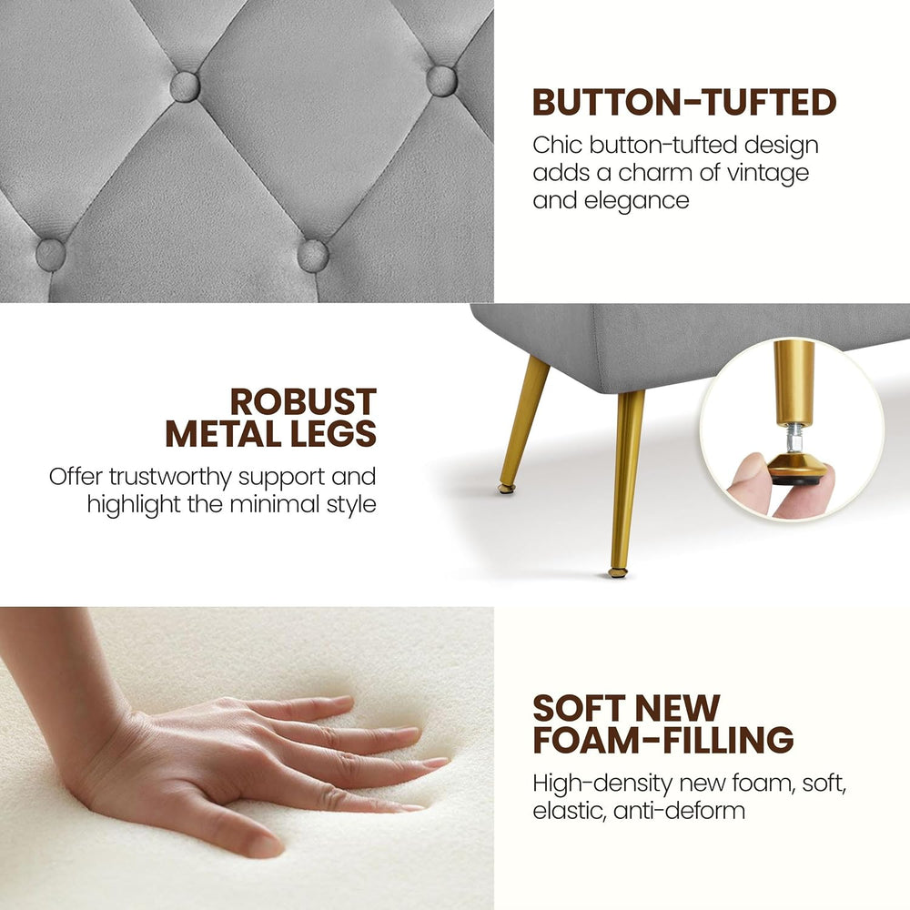 Yaheetech 45in Upholstered Velvet Ottoman Bench Seat with Gold Legs, Gray