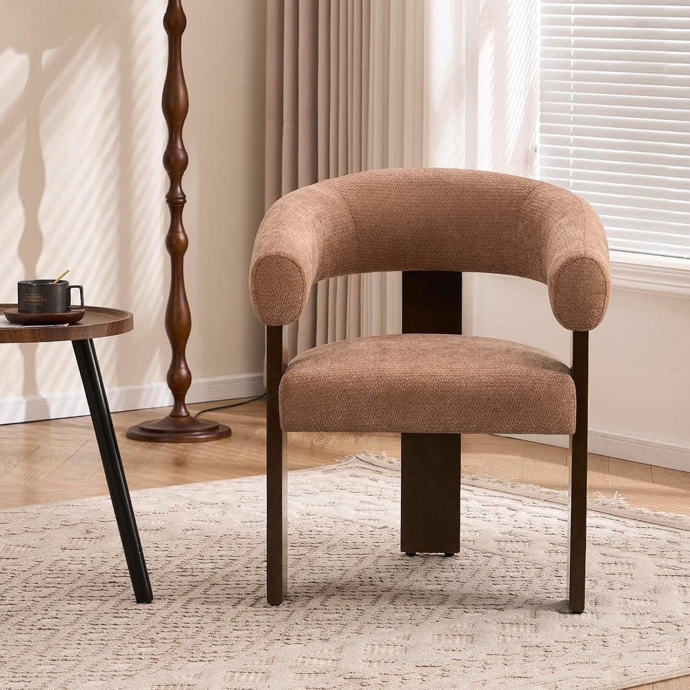 Accent Chairs Set of 2, Barrel Armchair, U-Shaped Backrest, Brown