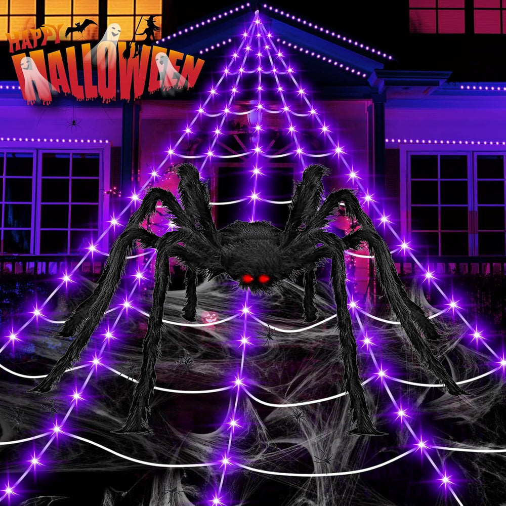 Halloween Decorations Outdoor, 200 LED Halloween Giant Spider Web Lights, 16....