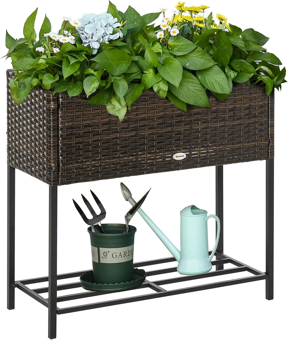 Outsunny Raised Garden Bed Elevated Planter Box Tool Storage Shelf Brown