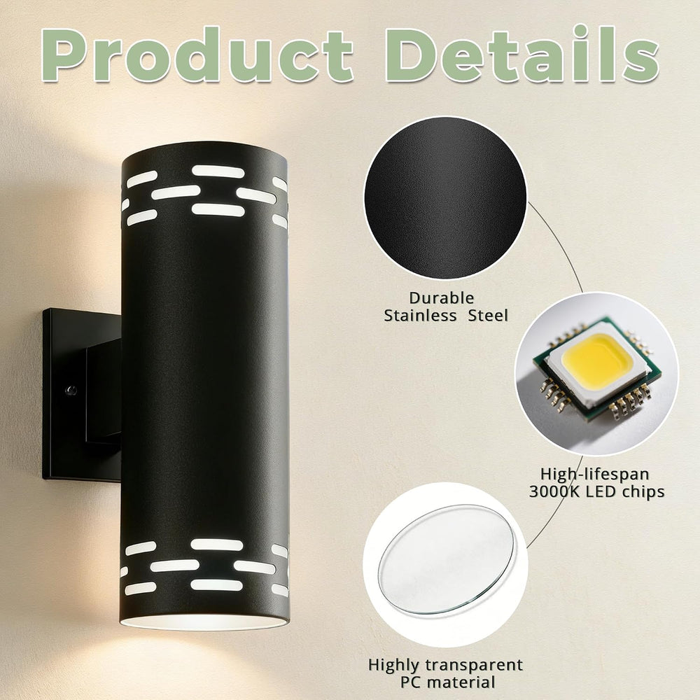 JYV 12'' Outdoor Wall Lights 2Pack, Up and Down Cylinder Sconce, Black