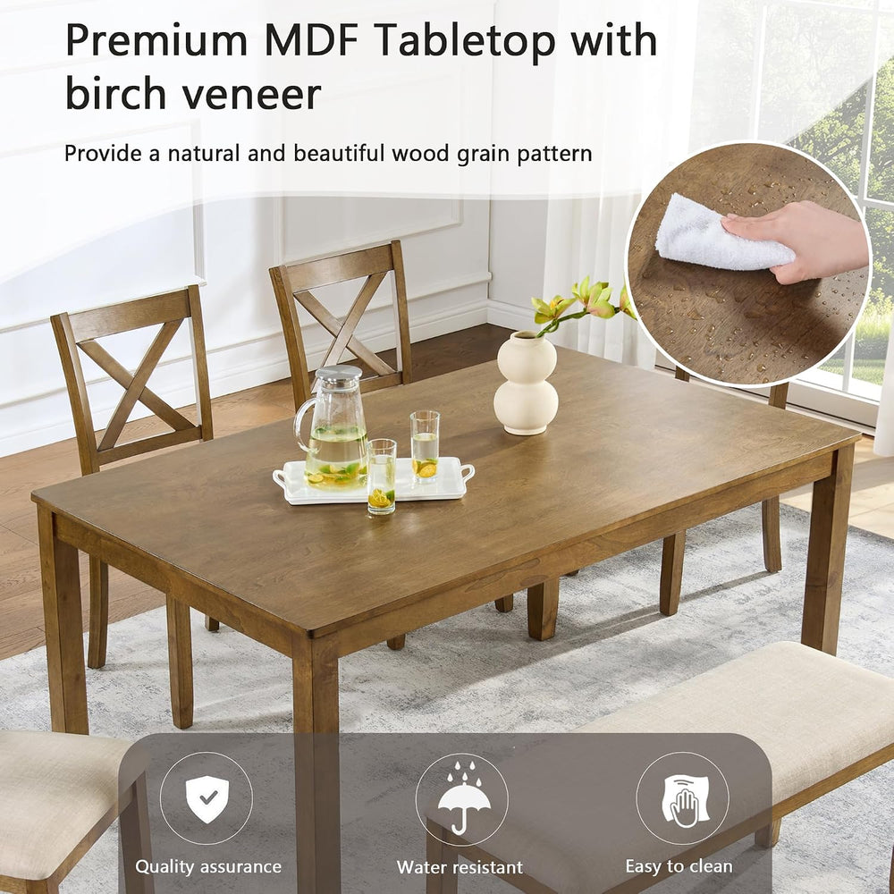 Merax 6-Piece Wood Kitchen Dining Table Set, 58.5" Rectangular Table wit...