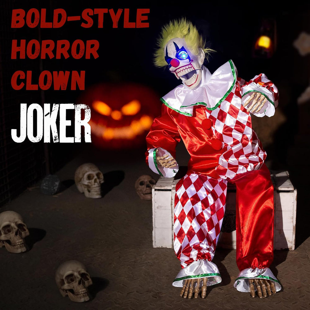 Halloween Animatronic Sitting Clown Decoration–Sound Activated Creepy Clown P...