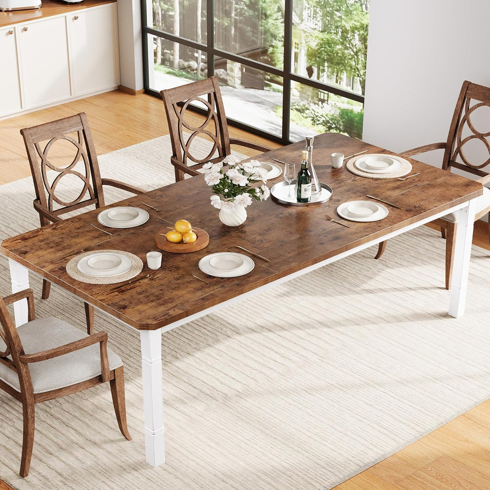 IDEALHOUSE 79" Dining Table for 6-8 People, White & Retro