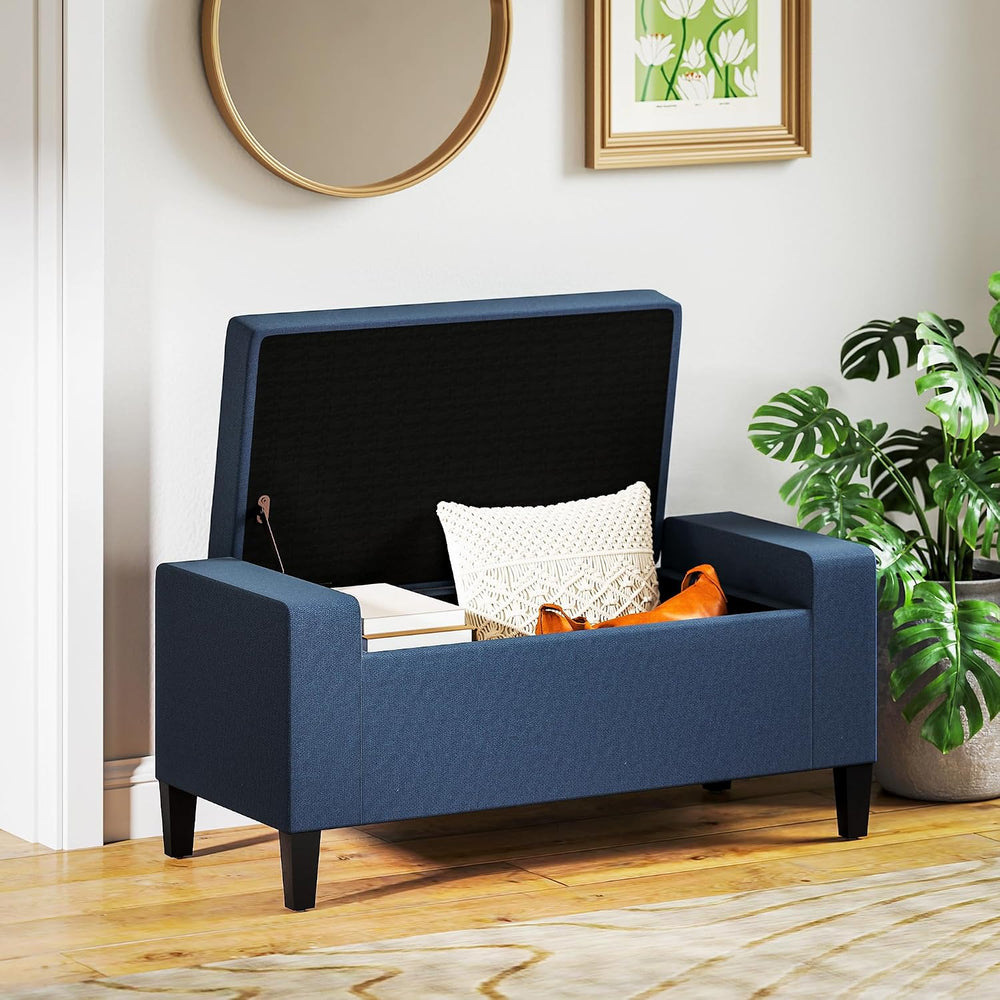 HOMCOM 36" Ottoman with Storage, Lift Top Rubberwood Legs 330 lb Dark Blue