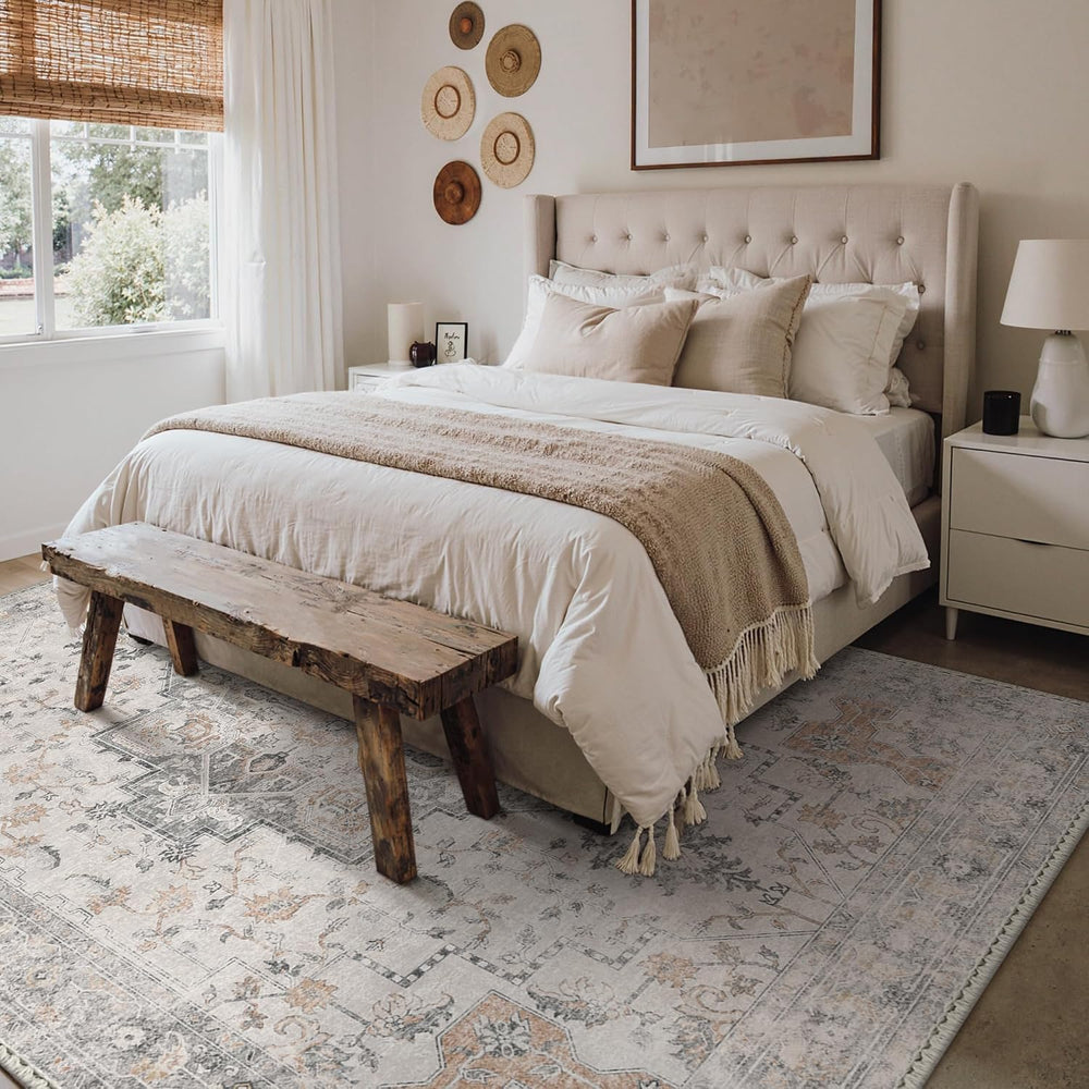 GENIMO 5x7 Washable Area Rugs for Living Room, Non Slip, Light Taupe Brown