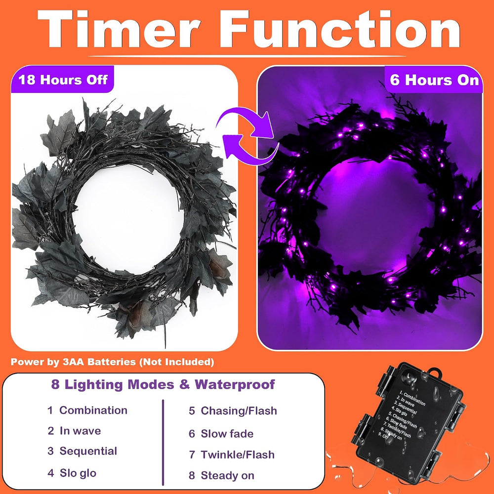 FLYSNK 9 FT 72 LED Halloween Willow Vine Twig Decorations With Purple Lights ...