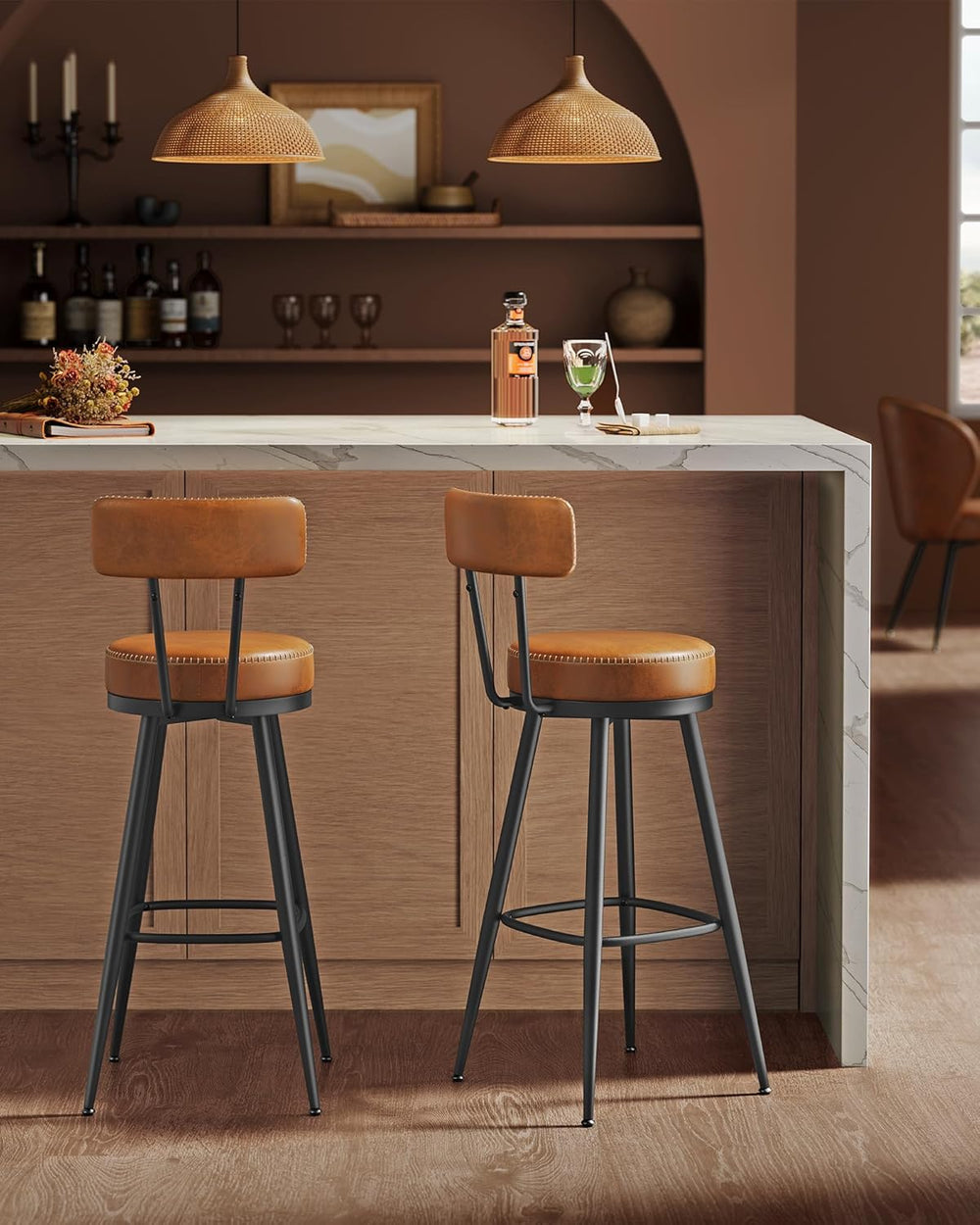 VASAGLE Bar Stools Set of 2, Swivel Bar Height with Back, 30-Inch
