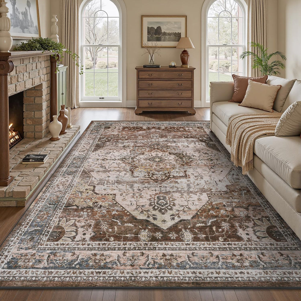 8x10 Area Rugs for Living Room Rug Brown Bedroom Rug Carpet Washable Neutral ...