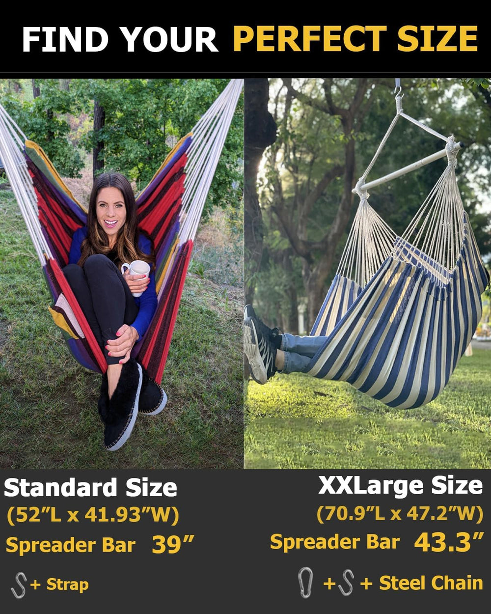 ADVOKAIR Hammock Chair Swing XXL, 1/3 Larger Than Standard, 500lbs