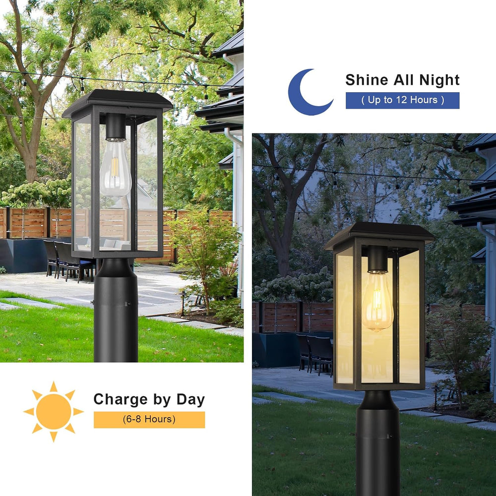 Solar Outdoor Post Lantern Lights, Modern Exterior Pillar Lighting with Black...