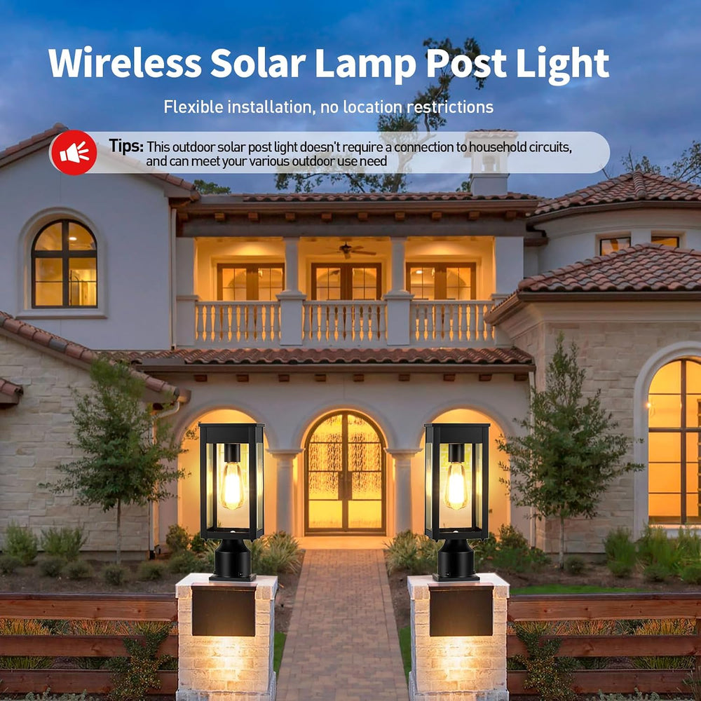 15.5'' Outdoor Solar Post Light, Dusk to Dawn Solar Lamp Post, Black