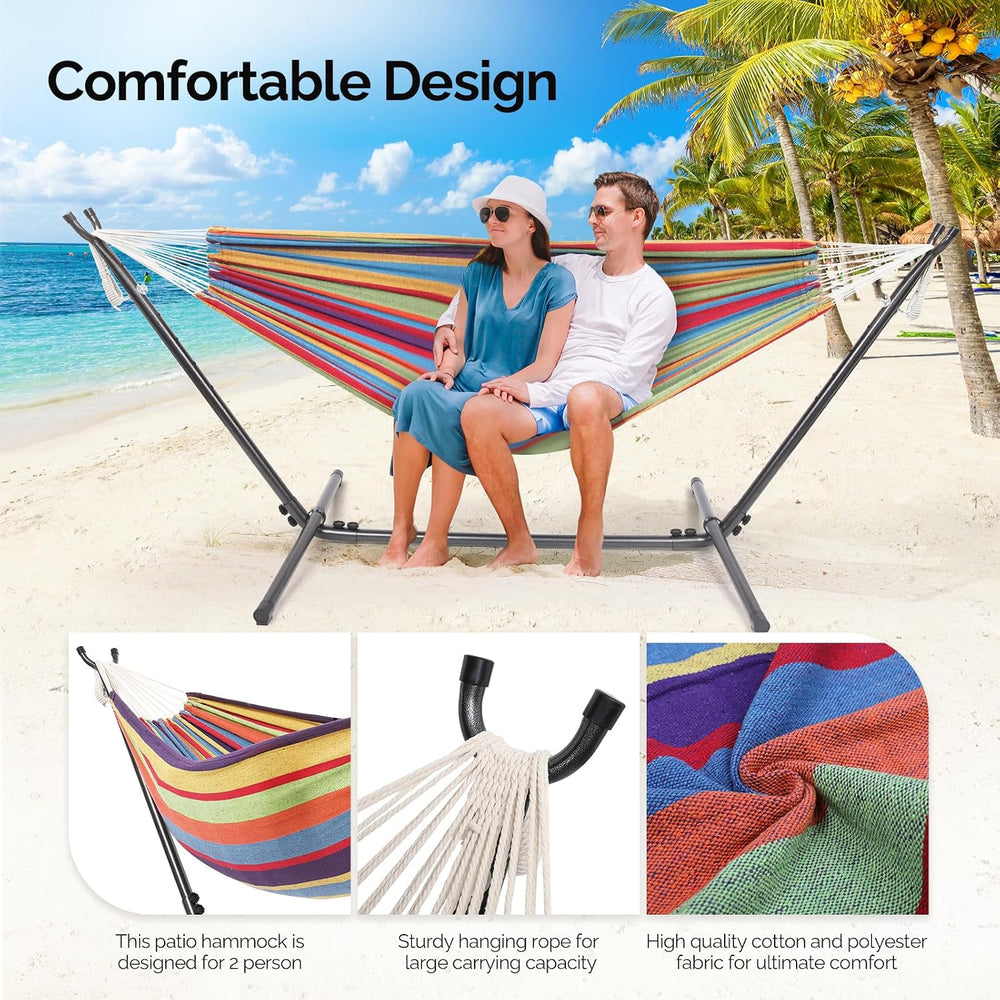 ONCLOUD Heavy Duty 550 LBS Double Hammock with Stand Included with Portable C...