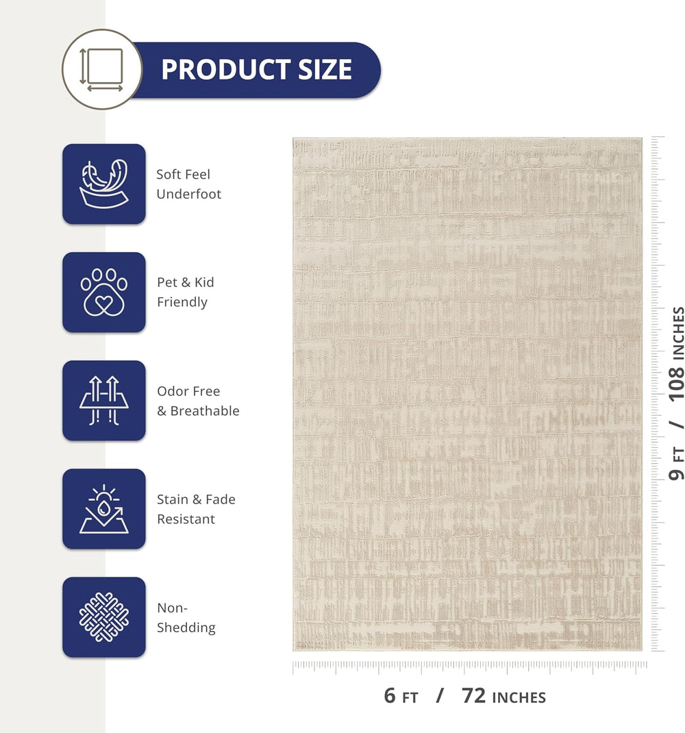 Abani Cream Grid Textured Area Rug - 6' x 9' - Chunky, Plush and Soft...