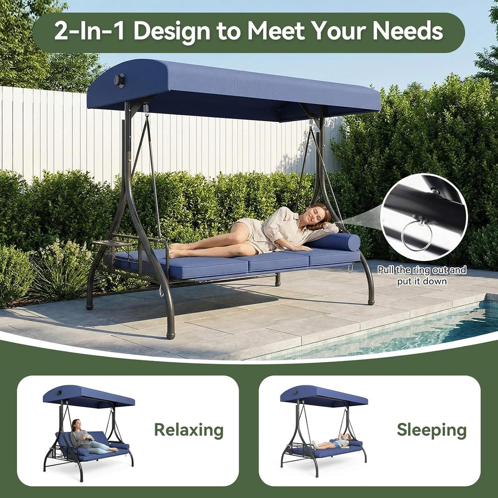Aoxun Outdoor Porch Swing with Stand and Canopy, 3 Seats Outdoor Swings for A...