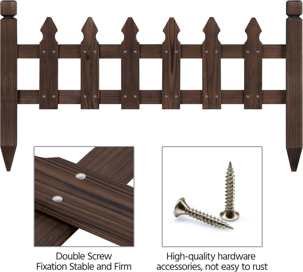 Topeakmart 177.5in Picket Fence for Garden, Wooden Fence Panels,Dark Brown