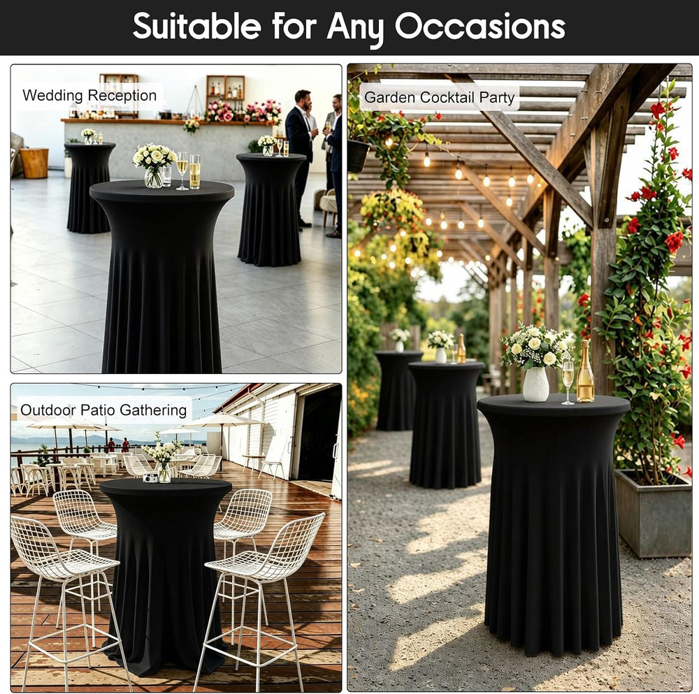 4 Packs 32 x 43 Inch Spandex Round Cocktail Table Skirts with Wavy Drapes Str...