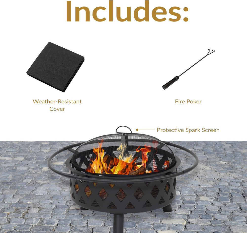 Sunnydaze Crossweave 30" Small Outdoor Fire Pit, Wood Burning, Round