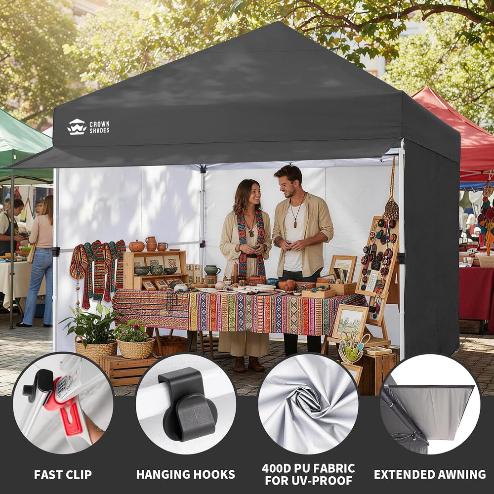 CROWN SHADES 10x10 Pop Up Canopy Tent with Canopy Awning&4 Sidewalls, Grey
