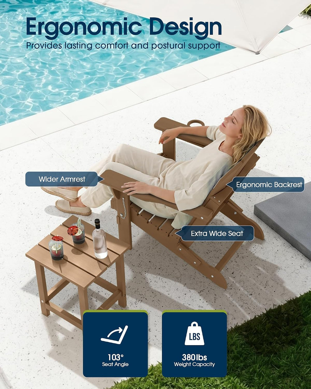 MUCHENGHY Folding Adirondack Chairs, Patio Chairs, Lawn Chairs, Outdoor Chair...