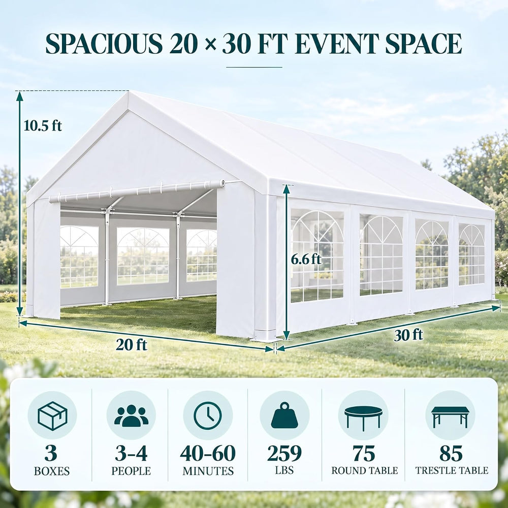 TOOLUCK 20x30 Outdoor Party Tent Heavy Duty Waterproof Canopy Shelter with 8 ...