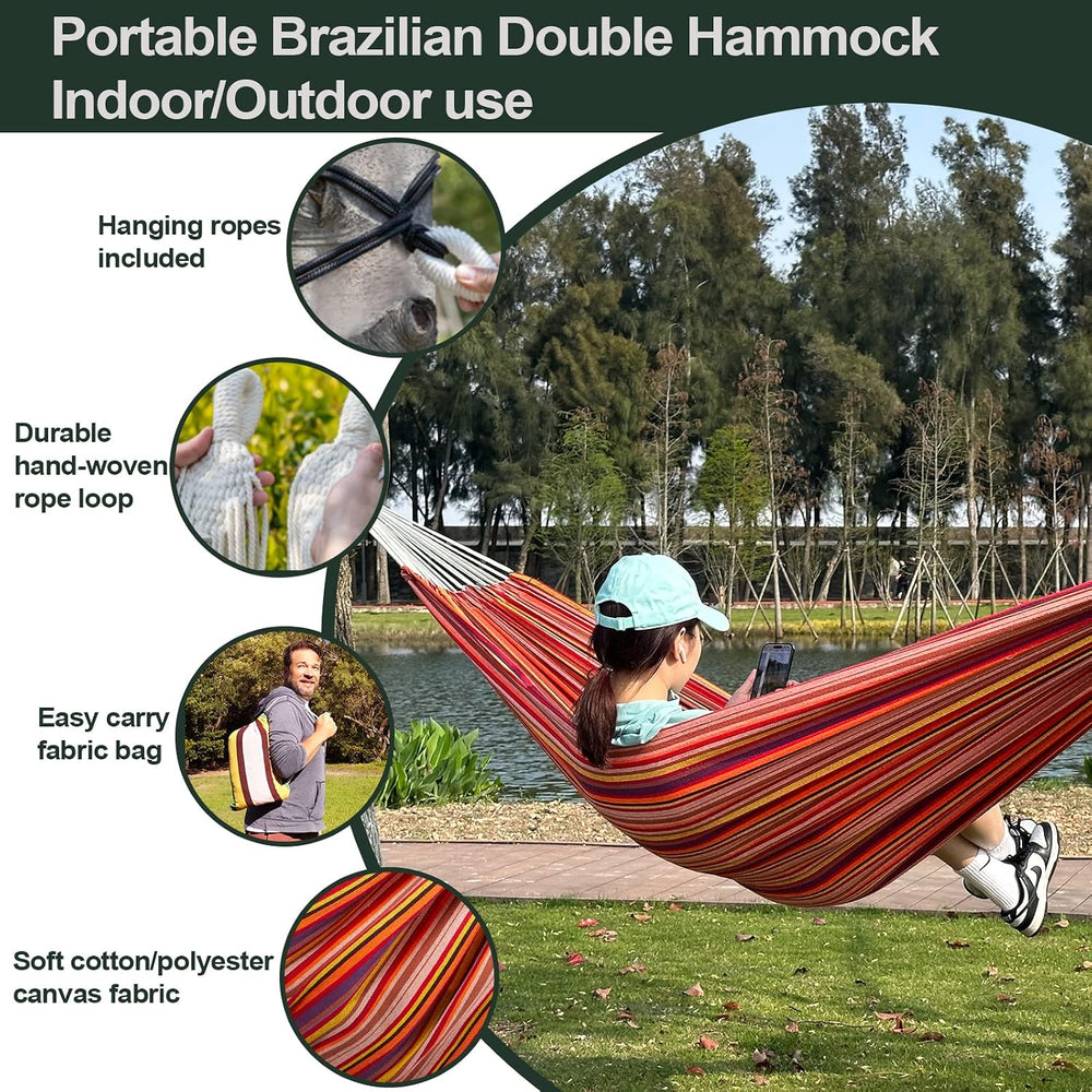 JoyView Brazilian Double Hammock, 2 Person Hammock with Ropes and Carry Bag