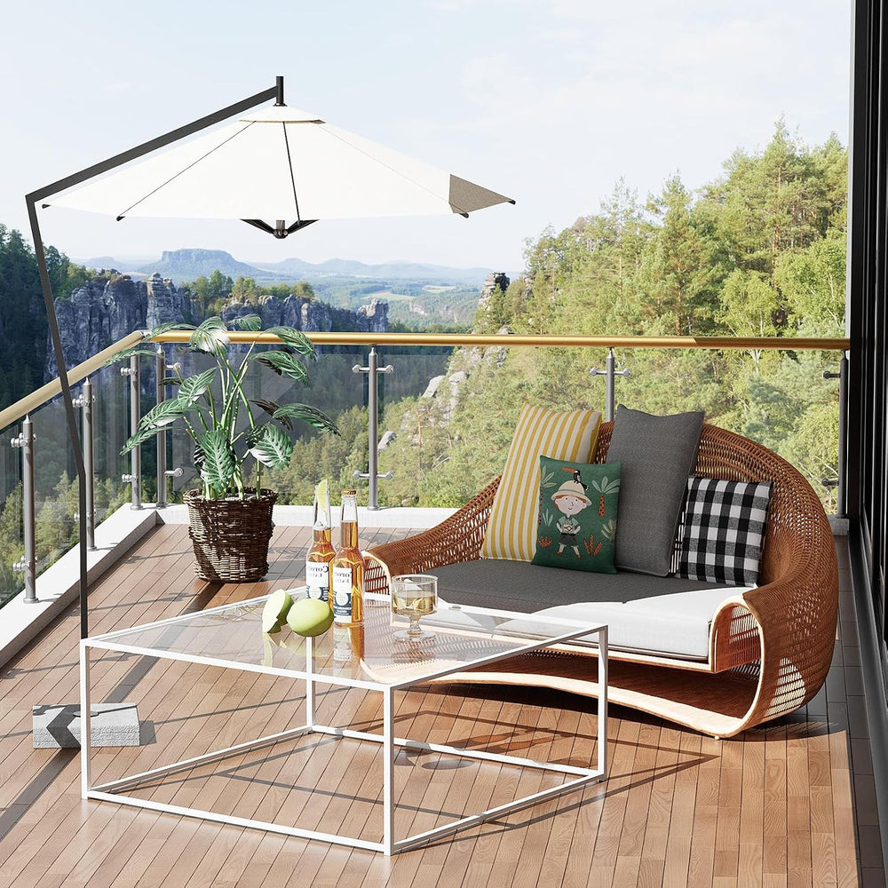 Glass Coffee Table Square Coffee Table for Small Space,Modern Minimalist Cent...
