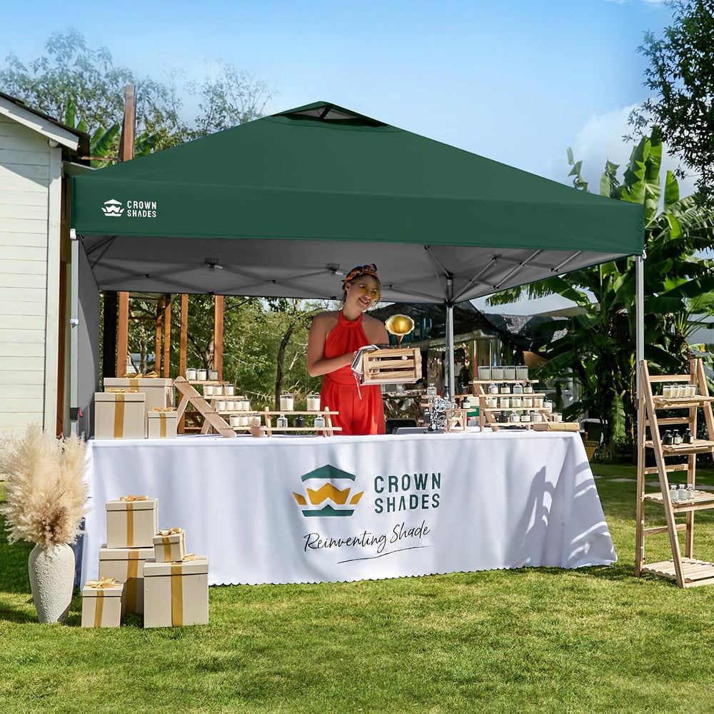 CROWN SHADES 10x10 Pop Up Canopy with 1 Side Wall, Beach Tent, Forest Green