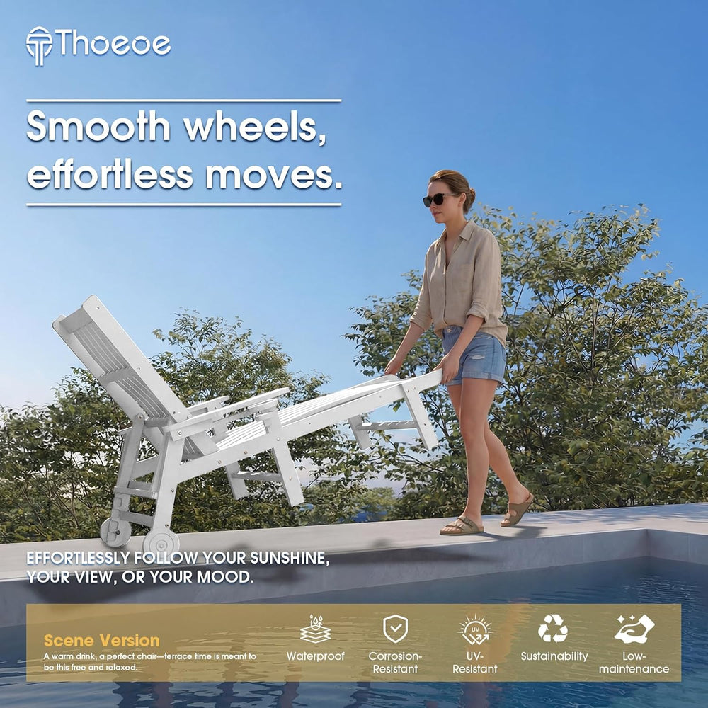THOEOE Outdoor Chaise Lounge Chair, HDPE Pool Lounge Chair, White