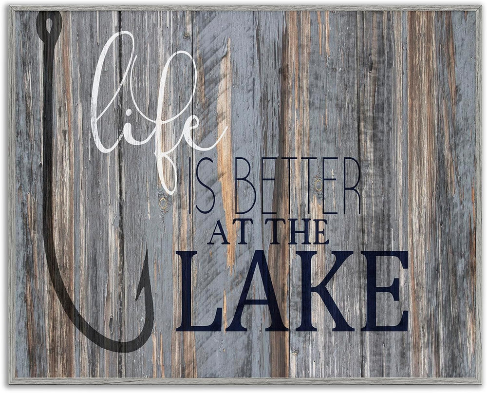 Stupell Industries Life Better Lake Quote Fish Lakehouse Cabin Nautical Phras...