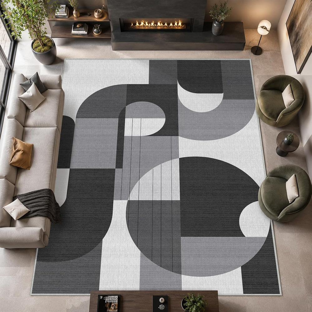 9x12 Black and White Geometric Modern Area Rug for Living Room Bedroom Abstra...