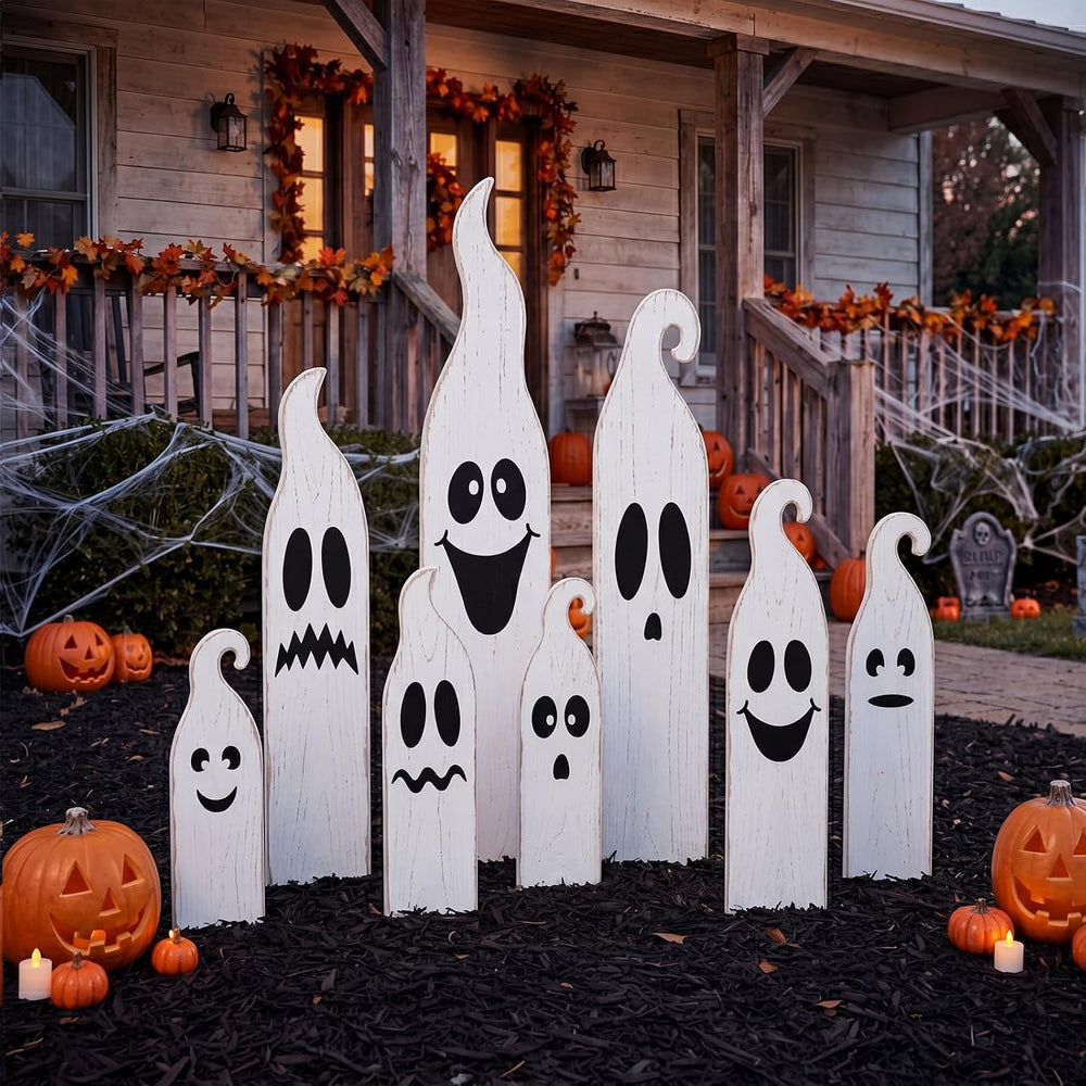 Sintuff 8 Pcs Halloween White Ghost Yard Signs Outdoor with Stakes
