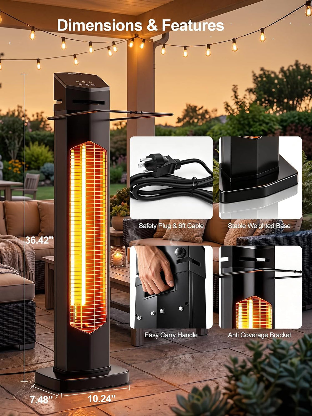 MEPTY Outdoor Heaters for Patio, 1500W Electric Infrared Heater with Remote, ...