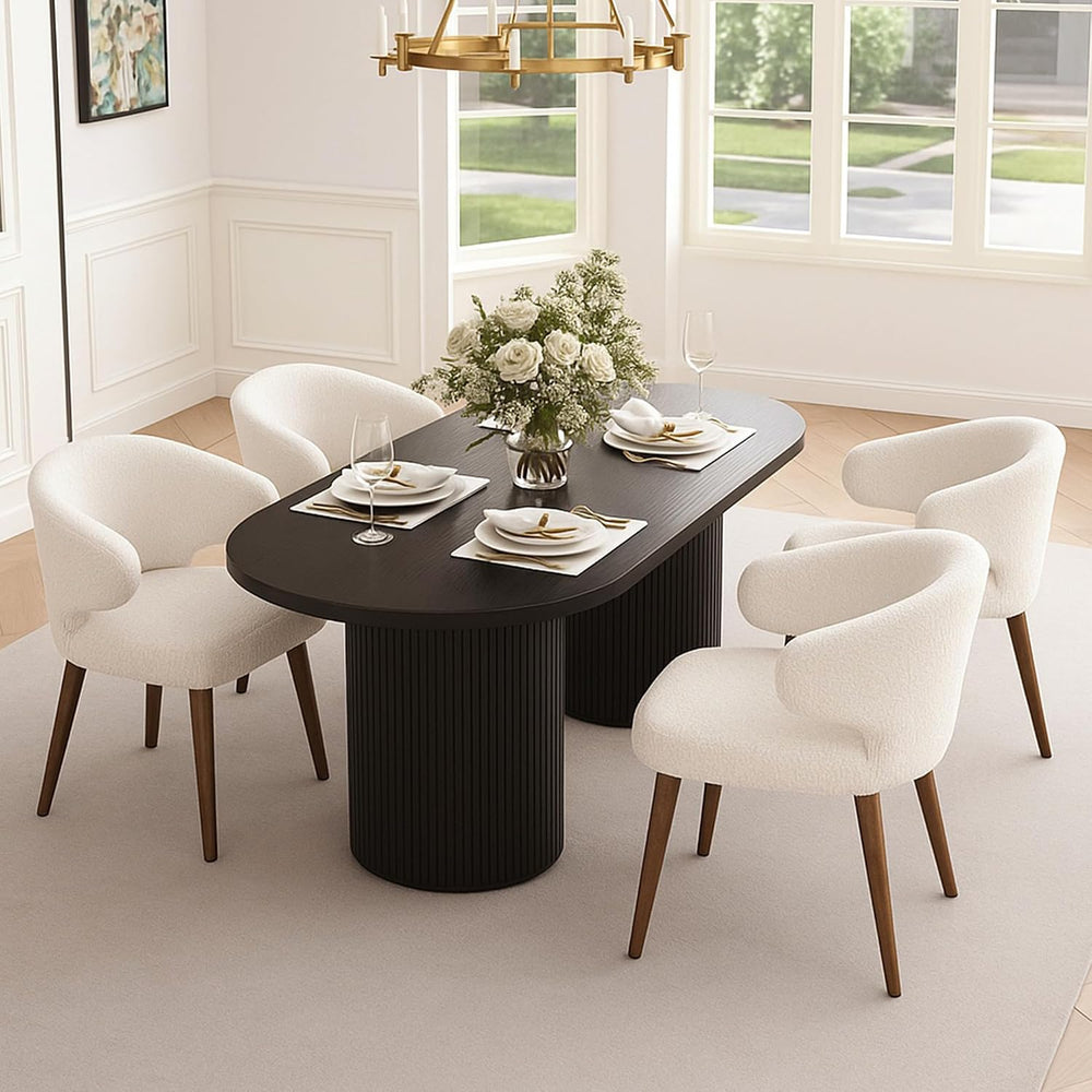 HNY Mid Century Modern Sherpa Boucle Dining Chairs Set of 6, Upholstered Curv...