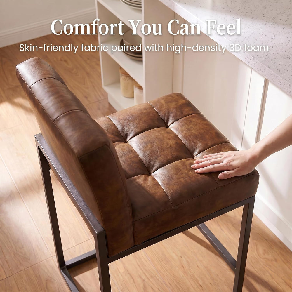 GrandNoor Modern Counter Height Bar Stools Set of 2,25'' Coffee Faux ...