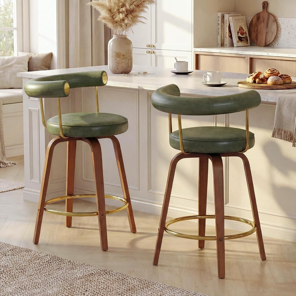 Swivel Bar Stools Set of 2, 26“ Counter Height Bar Chair, Barstools (Green)