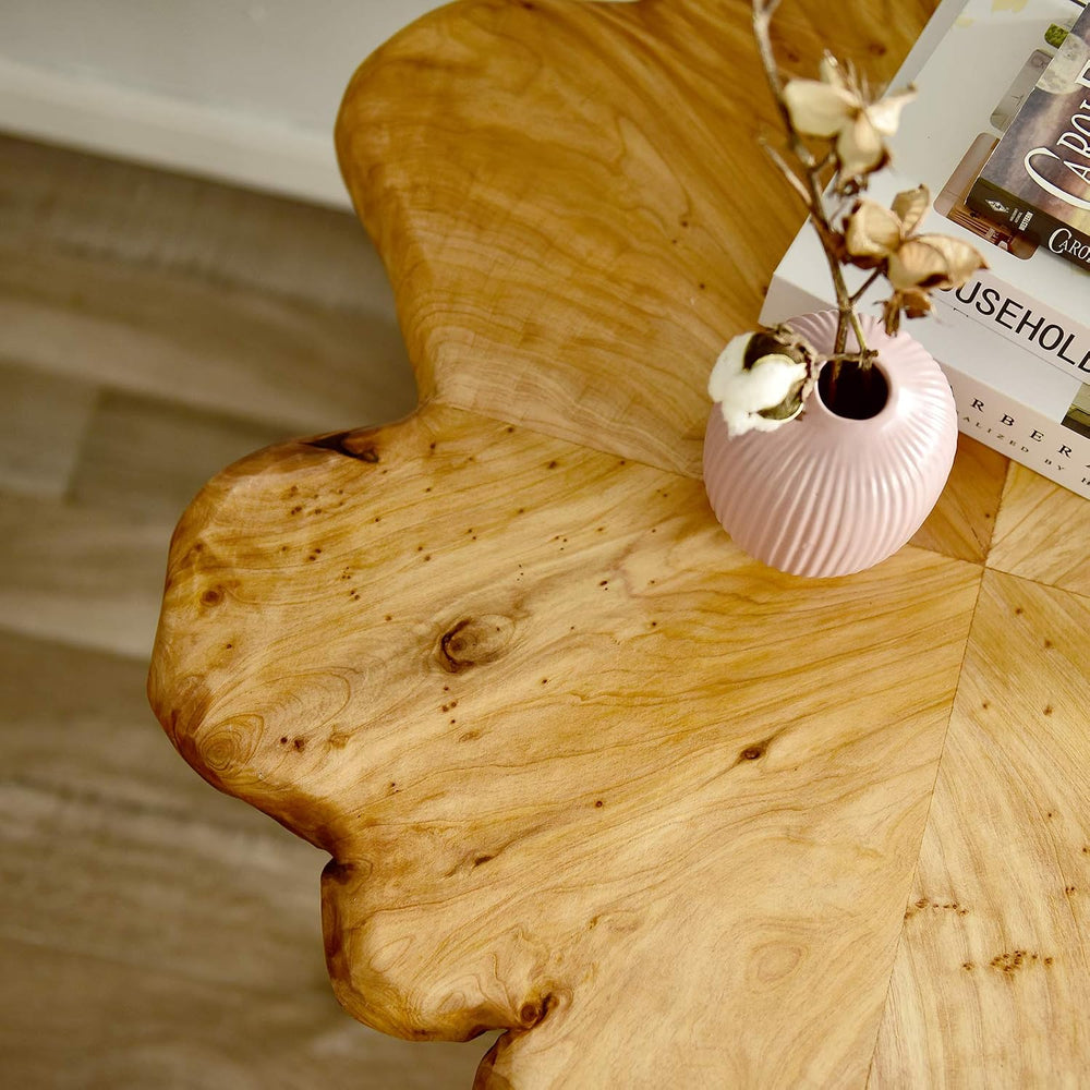 WELLAND Flower-Shaped Live Edge Cedar Coffee Table 32" W x 32" D x ...