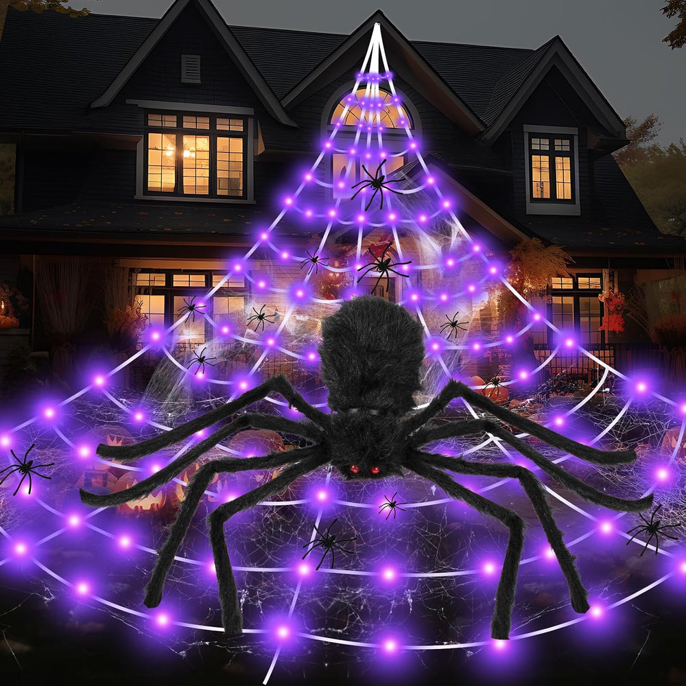 Spider Webs Halloween Decorations Outdoor Lights, 250 LED 16.4ft Halloween Sp...