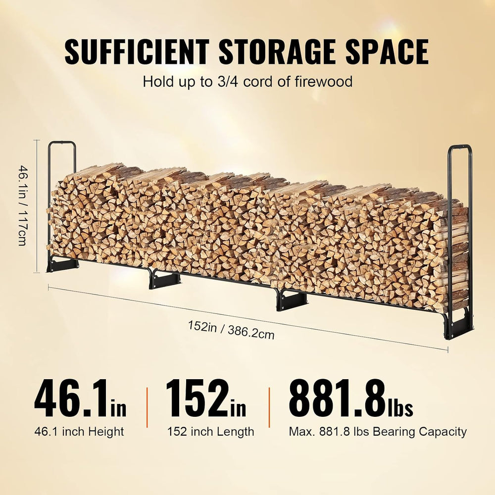 VEVOR 12.7FT Outdoor Firewood Rack with Cover, Firewood Holder for 3/4 Cord