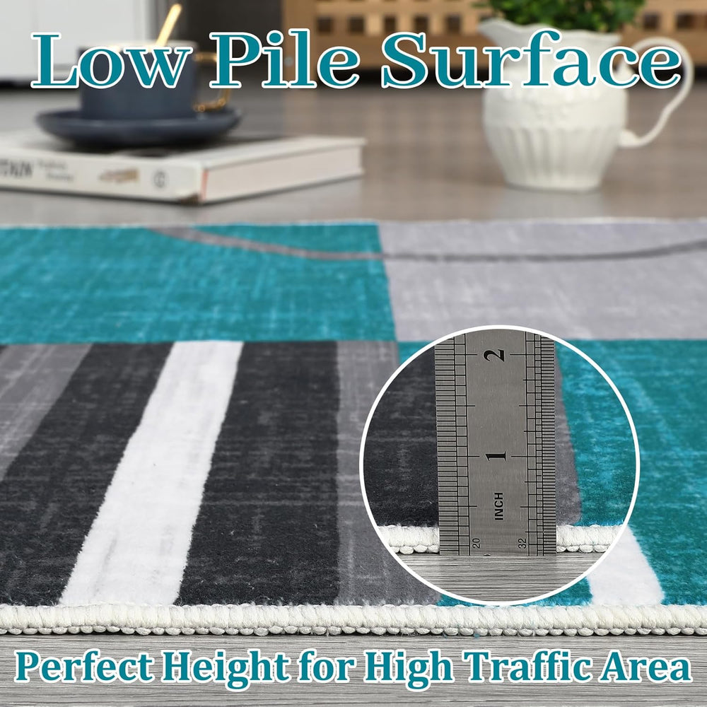 RUGSREAL 9x12 Washable Rugs Abstract Circles Rug Low Pile Throw Carpet