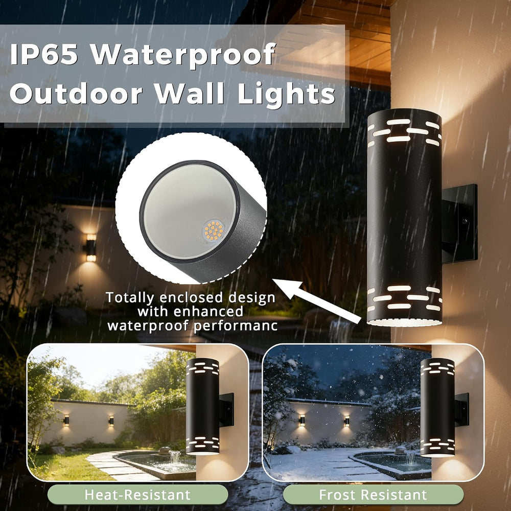 JYV 12'' Outdoor Wall Lights 2Pack, Up and Down Cylinder Sconce, Black