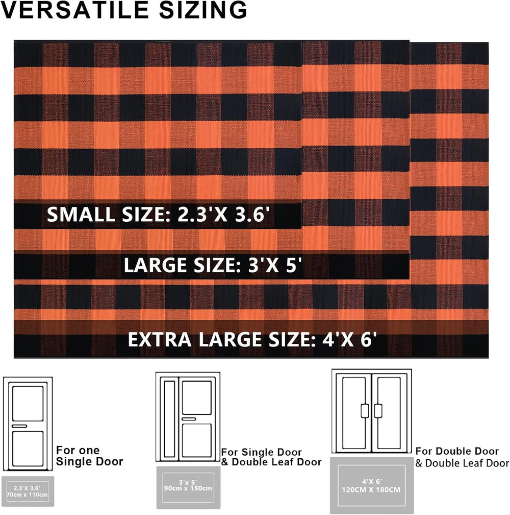 Fall Door Mat Orange and Black Plaid Rugs, 3'x5' Area Rug Outdoor Ind...