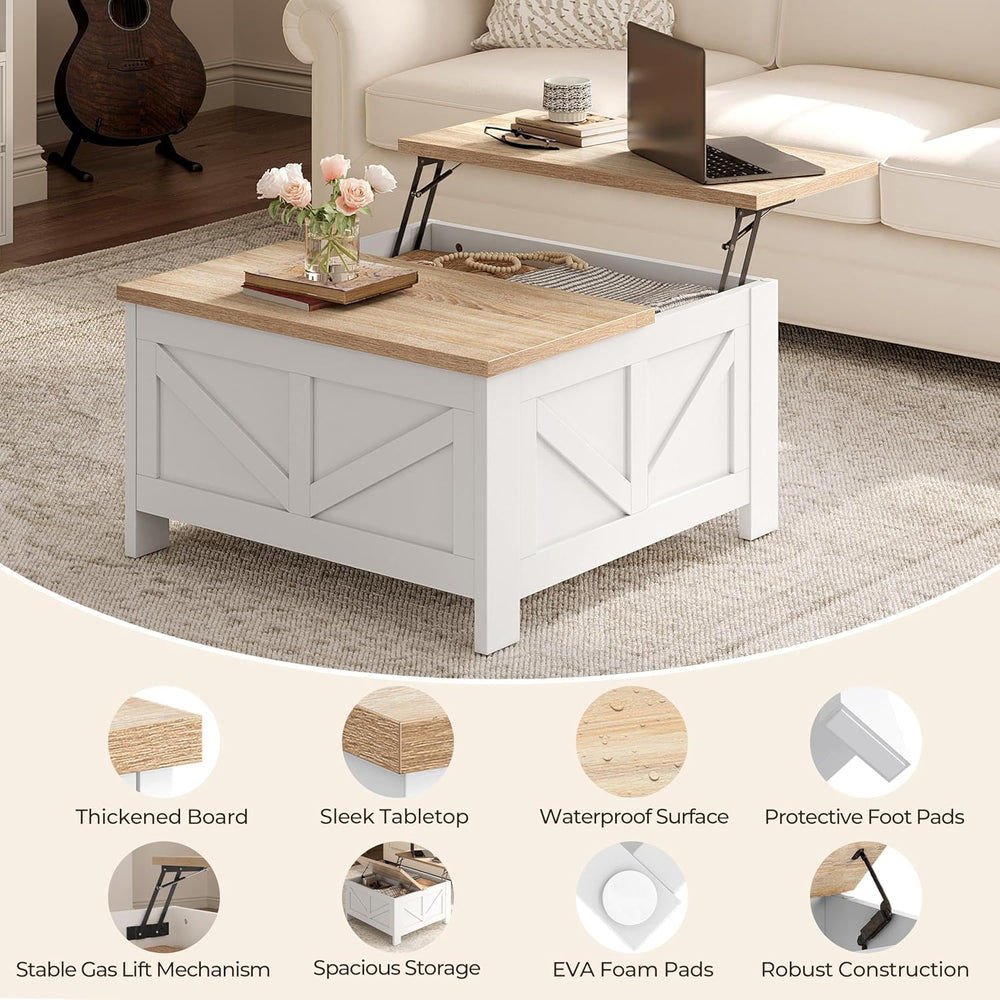 Yaheetech 31.5" Square Lift Top Coffee Table with Storage, White&Lig...