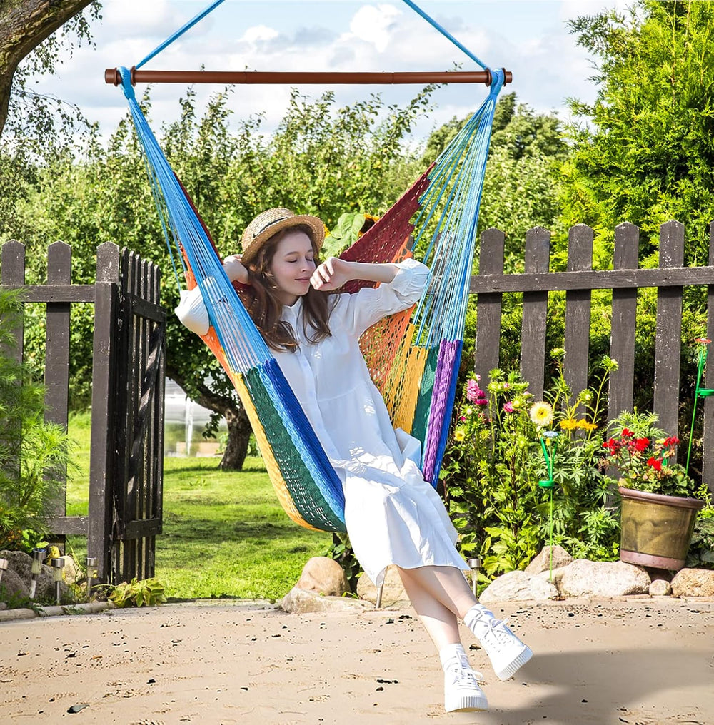 Upgraded Caribbean Hammock Chair with Detachable Metal Bar, Large Hammock Swi...