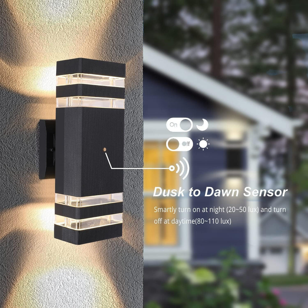 Outdoor Wall Lights with Dusk to Dawn Sensor, Up Down Exterior Lighting Fixtu...
