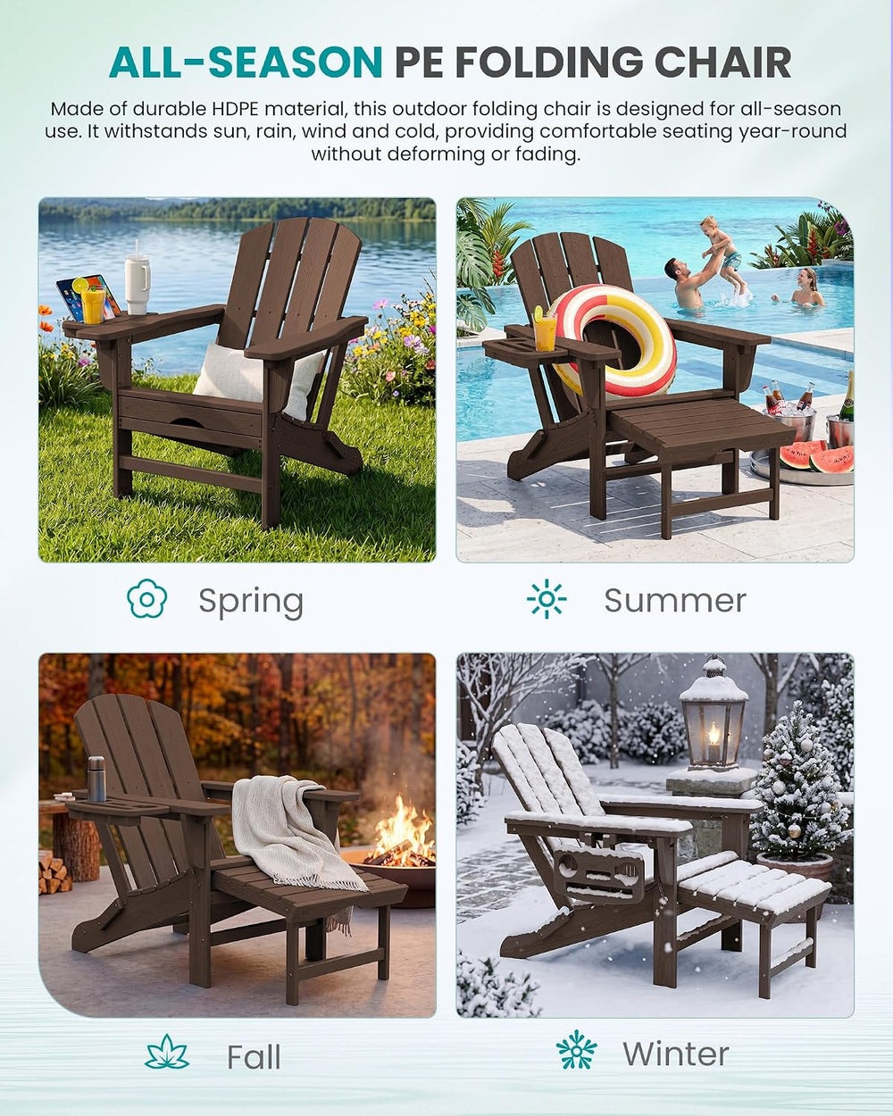 SERWALL Folding Adjustable Adirondack Chair with Footrest, HDPE Outdoor Chair...